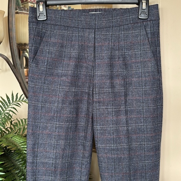 Babaton Aritzia Wool & Cashmere Blend Trousers Pull On Stretch Blue Plaid Pants - Picture 3 of 14